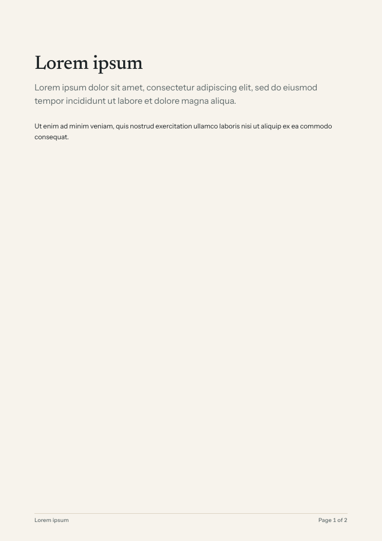 The first page of a PDF: a title and two paragraphs, with the rest of the sheet left empty